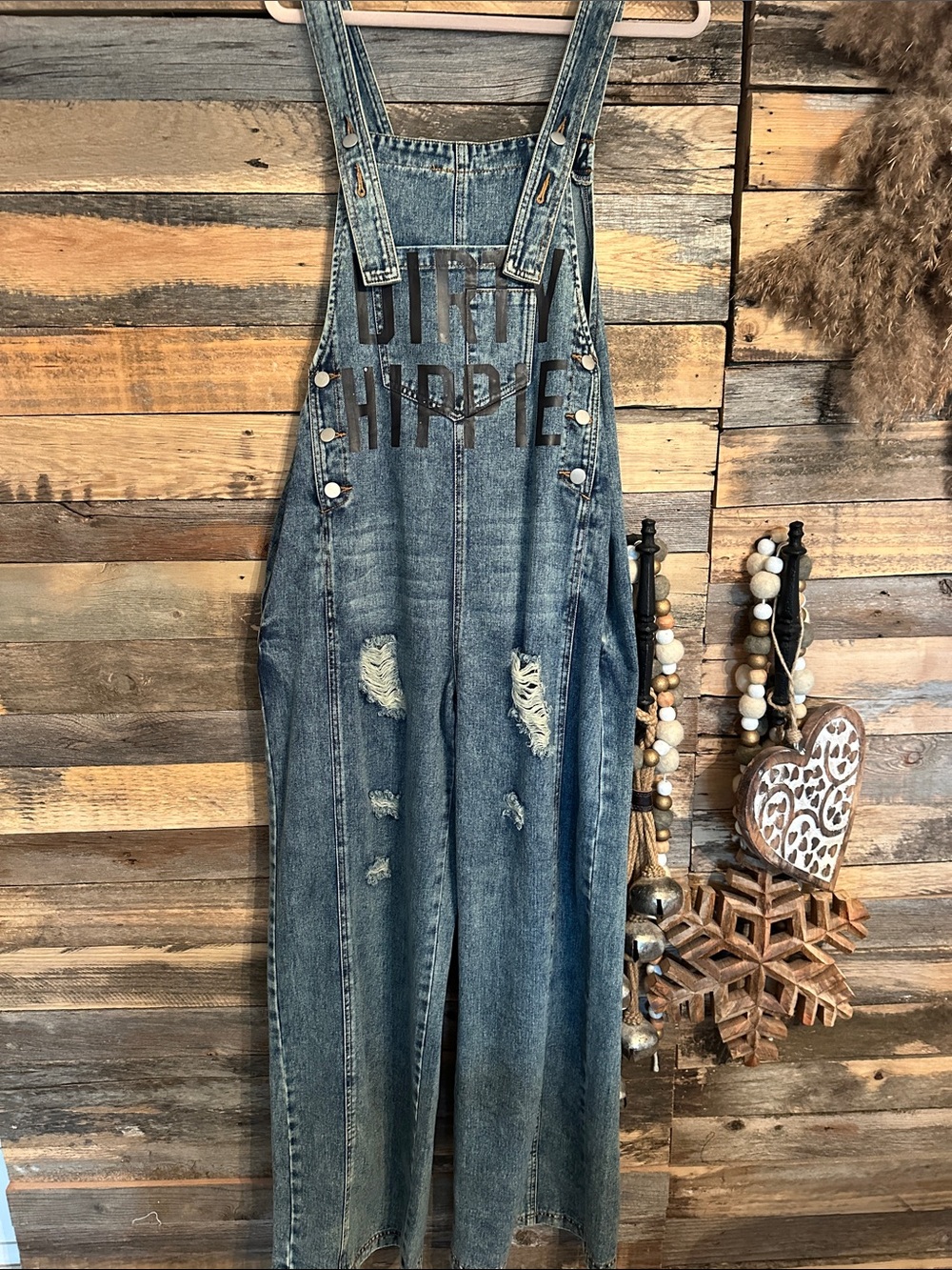 Easel dupe Blue Denim Overalls with Black Graphic